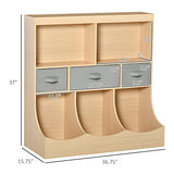HOMCOM Natural Wood Kids Bookcase and Toy Storage Organizer with Drawers HOMCOM
