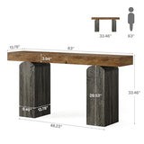 Tribesigns 63" Long Entryway Table, Farmhouse Console Table with 2 Arched Pedestal Legs, Wooden Sofa Console Behind The Couch for Entrance, Hallway, Living Room (Vintage Brown & Grey) Tribesigns