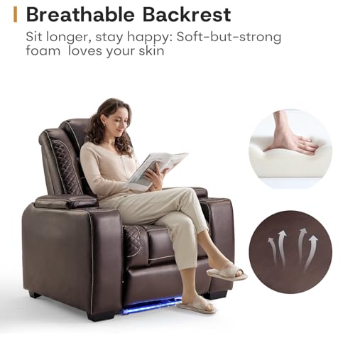 ANJ Power Home Theater Seating Set of 2, Faux Leather Electric Recliner Chair with Adjustable Headrest, Dual Motors Movie Reclining Chairs with LED Lights,USB Port,Cup Holders, Hidden Arm Storage