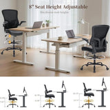 Drafting Chair, Tall Office Chair with PU Leather Seat, Ergonomic Standing Desk Chair with Lumbar Support Counter Height Office Chair with Adjustable Footrest Ring Flip-up Armrests Bondesin
