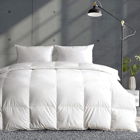 APSMILE Lightweight Down Feather Fibers Comforter Oversized King, Cooling Duvet Insert for Warm Weather -100% Organic Cotton, High Fill Power Down Fibers Quilt Thin Summer Duvet (Ivory White, 120x98) APSMILE