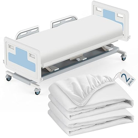 2 Pack Hospital Bed Sheets 36" x 80" x 9", Hospital Bed Fitted Sheets for Home & Hospital Care Beds, Soft Hospital Bed Sheets with Elastic All Around, White Magik & Kover