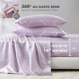 Madison Park Satin Sheets Twin Size, Luxurious Silky Bed Sheets, Elastic 14" Pocket fits up to 16" Mattress, Wrinkle-Free, Soft Satin Bed Sheet Set, Lilac 4 Piece Madison Park