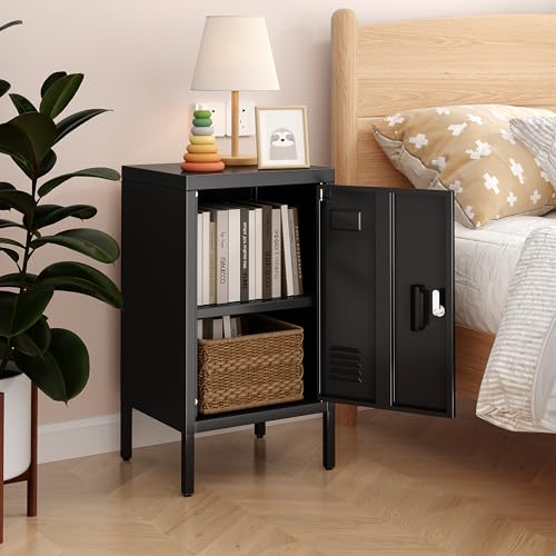 SUPEER 24.4" H Metal Locker Storage Cabinet with Adjustable Shelf, 1 Door Small Storage Cabinet with Adjustable Leveling Foot for Home,Office, Kids Locker,Assembly Required,Balck SUPEER