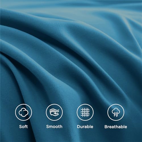 ILVOE King Size Sheet Set, King Size Bed Sheets 4 Pieces, Breathable and Soft Hotel Style Sheets Set, Microfiber Sheets with Deep Pockets, Easy Care, Peacock Blue ILVOE