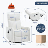 High Back Massage Recliner with Heat - Swivel Rocking Chair for Small Spaces, Manual Lazy Boy Recliner for Adults, Perfect for Living Room & Bedroom, Soft Fabric (White) HomJoones