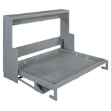 Ball & Cast Horizontal Murphy Bed Queen Size,Hidden Folding Wall Bed Frame with Hydraulic Lift&Desk,Wood Cabinet Platform Bed can be Folded into Desk,Space Saving for Bedroom,Guest Room,Gray Ball & Cast
