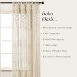 Lush Decor Boho Macrame Textured Cotton Window Curtain Panel Single 40" W x 95" L Neutral - Macrame Curtains for Windows, Room Divider, Boho Wall Decor Lush Decor