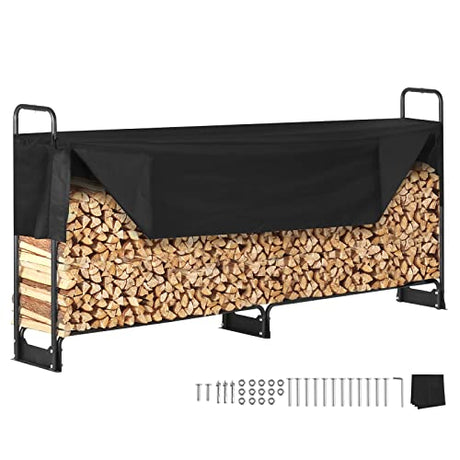 VEVOR 8.5FT Outdoor Firewood Rack with Cover, 102x14.2x46.1 in, Heavy Duty Firewood Holder & 600D Oxford Waterproof Cover for Fireplace, Patio, VEVOR