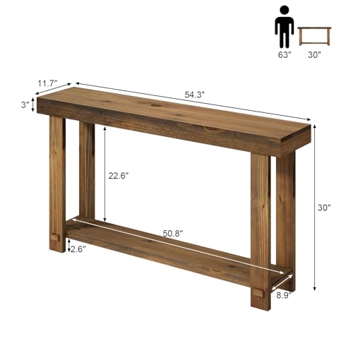 HOKYHOKY Solid Wood Console Table for Entryway, 54.3" Farmhouse Entryway Tables with Thickened Tabletop and Legs Rustic Narrow Skinny Behind Couch Long Sofa Table for Living Room, Hallway, Foyer HOKYHOKY