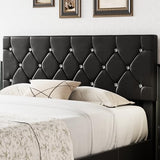 VECELO Full Size Bed Frame with 3 Storage Drawers, Leather Upholstered with Diamond Tufted Headboard, Solid Wood Slat Support & Steel Framework, PU & Black VECELO