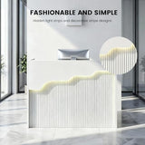 Small Reception Desk with Counter LED Lights,Modern Front Desk Checkout Counter with Lockable Drawer,Wooden Reception Room Tables, Cash Register Stand for Salon,Retail,Office,Lobby(White, 47.2in) WUIOYNF