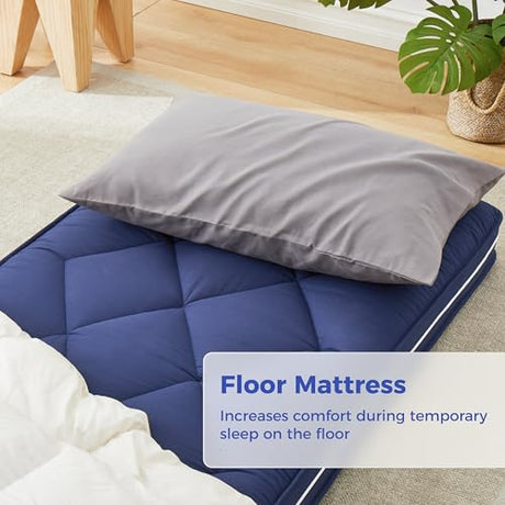 Jamdok 4Inch Floor Mattress,3 Layer Structure Cot Mattress Topper,Gel Memory Foam Futon Mattress,Removable Thickened Cover,Portable Roll Up Sleep Pad (Blue, 75X30) Jamdok