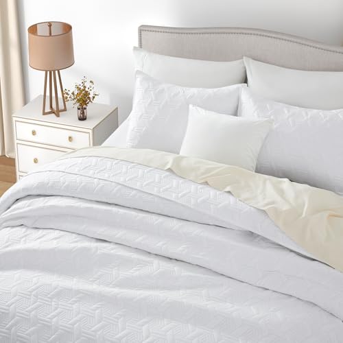 Lavsiry White King Size Quilt Bedding Set with Pillow Shams, Summer Lightweight Bedspread Coverlet, Soft Quilted Blanket Thin Comforter for All Seasons Lavsiry