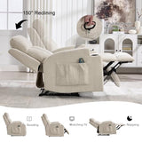 CANMOV Manual Recliner Chair with Massage and Heat,Comfy Recliner Chair Sofa with Overstuffed Arms and Back, Manual Reclining Single Sofa with 2 Cup Holders, Side Pocket for Living Room,Beige
