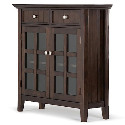 SIMPLIHOME Acadian SOLID WOOD 36 inch Wide Rustic Entryway Hallway Storage Cabinet in Brunette Brown, with 2 Drawers, 2 Doors and 2 Adjustable Shelves