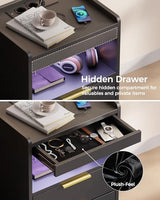 Mondeer Night Stand with Hidden Compartment, Black LED Nightstand with USB/Type-C Charging Station, Modern Bedside Table with 3 Drawers, for Bedroom Office,13.8" D x 15.7" W x 23.6" H Mondeer