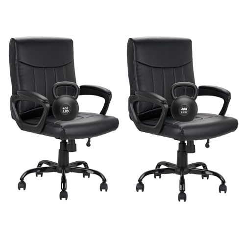 CLATINA Mid Back Leather Office Executive Chair with Lumbar Support and Padded Armrestes Swivel Adjustable Ergonomic Design for Home Computer Desk 2 Pack CLATINA