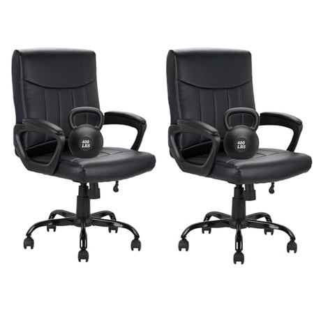 CLATINA Mid Back Leather Office Executive Chair with Lumbar Support and Padded Armrestes Swivel Adjustable Ergonomic Design for Home Computer Desk 2 Pack CLATINA