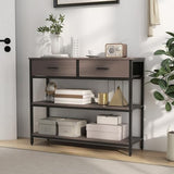 Giantex 3-Tier Entryway Table with Storage, Sofa Table w/ 2 Large Drawers, 2 Open Storage Shelves, Anti-toppling Device, Side Table w/Metal Frame, Console Table for Hallway, Living Room, Grey Oak Giantex