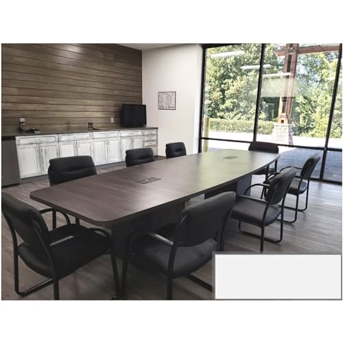 New 12ft Conference Table Wood Gray Laminate Finish Boat Shaped Square Storage Cube Legs Doors Grommets Desk Base Meeting Room Racetrack Furniture Office Business Modern 142''L x 47-32''W x 2 - WoodArtSupply