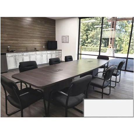 New 10ft Conference Table Wood Boat Shaped Square Storage Cube Legs Doors Modern Gray Laminate Finish Grommets Desk Base Meeting Room Racetrack Office Furniture Business 118''L x 47-32''W x 29''H WoodArtSupply