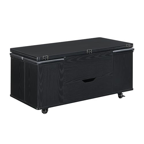 Christopher Knight Home Lucid Wooden Lift Top Coffee Table with Hidden Storage and 4 Stools, Center Table for Living Room with Compartment/Drawer, Multifunctional Table with Casters, Black Christopher Knight Home