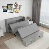 Bellemave Full Murphy Bed with Mattresses and Charging Stations and Storage Drawer, Farmhouse Murphy Cabinet Bed with Foldable Panel, Noisy Free, for Guest Bedroom, Living Room, Gray Bellemave