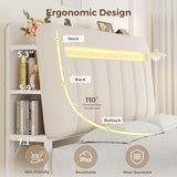 Jocoevol Full Size Bed Frame with Storage Headboard,Upholstered White Bed Frame Full with Storage Drawers and Charging Station,Velvet Platform Metal Bed, Noise-Free No Box Spring Needed Jocoevol