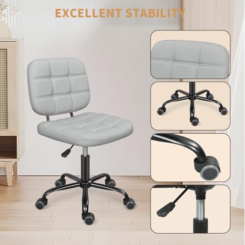 ERGOSEAT Armless Home Office Desk Chair with Wheels, Modern Ergonomic Drafting Rolling Chair with 360° Swivel Wheels,Height Adjustable Computer Task Chairs for Small Space, Light Grey - WoodArtSupply