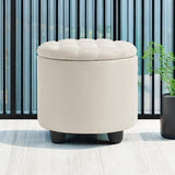 Furniliving Modern Round Storage Ottoman,Button Tufted Ottoman Foot Stools Ottoman Footstool with Removable Lid Storage Ottoman for Living Room, Bedroom, Makeup Room，Beige Furniliving