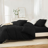 JIYUAN 100% Washed Cotton Duvet Cover Set 3 Pieces King, 1 Duvet Cover 104x90 Inches(Comforter Not Included) and 2 Pillowcases,Linen Feel Bedding Set Comfy and Breathable,Black JIYUAN