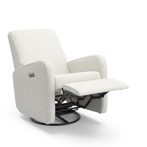 Graco Bellwood Power Recliner Swivel Glider (Ivory Boucle) – Electronic Power Recliner for Nursery, Includes Dual-USB Charging Port for USB-A & USB-C, Glider Rocking Chair with Full Recline Graco