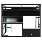 Harper & Bright Designs Full Size Wood Gaming Loft Bed with Desk and Storage Shelves, Modern Low Loft Bed Frame with LED Lights, USB Ports and Pegboard for Kids Teens Adults, Black+Blue Harper & Bright Designs
