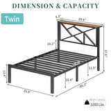 ChicZhiNest Twin Size Black Metal Bed Frame with USB Charging Station, LED Ambient Lighting, and Wooden Storage Headboard - Includes Under-Bed Storage, No Box Spring Needed, Noise Free, Easy Assembly ChicZhiNest