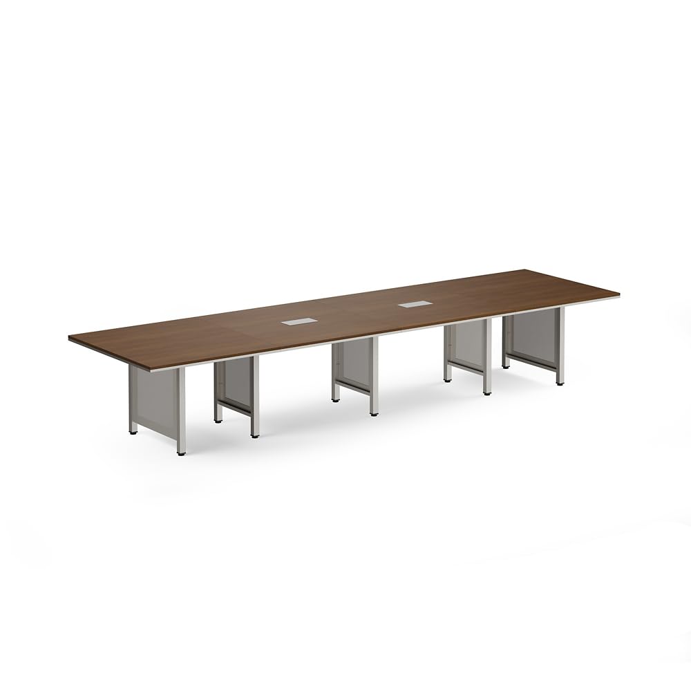 NBF at Work 14' Expandable Conference Tables - Warm Ash Laminate Conference Room Tables - Steel Leg Office Meeting Table - Durable Training Tables with Grommet Hole (47.24" D x 129.91" W x 29.53" H) nbf signature series
