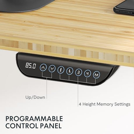 FLEXISPOT E6 Bamboo Dual Motor 3 Stages Standing Desk 60x30 Inch Whole-Piece Board Electric Height Adjustable Desk Stand Up Desk Large Load Capacity(Black Frame + Bamboo Curved Desktop) FLEXISPOT