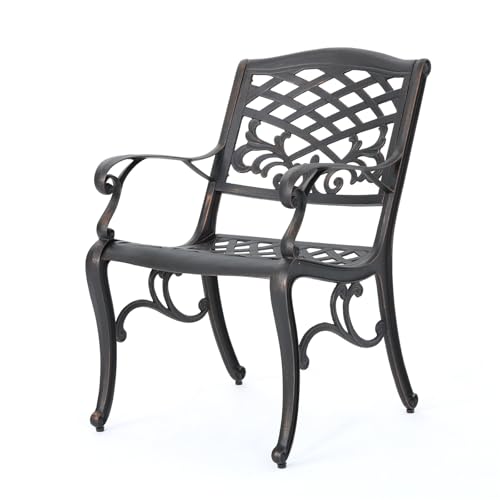 Modern Traditional Armchair, Dining Chair with Floral Decoration and Curved Legs, Outdoor Dining Chair with Lattice Design, Stylish Design, Perfect for The Garden, Backyard and Patio WoodArtSupply