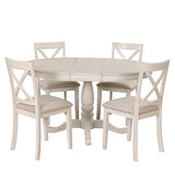Extendable Dining Table Set for 4, 5 Piece Kitchen Table and Chairs Set, 4 X-Back Solid Wood Dining ChairSet, Industrial Oval Round Dining Table for Small Space, Apartment, French Country White SCANORDIC
