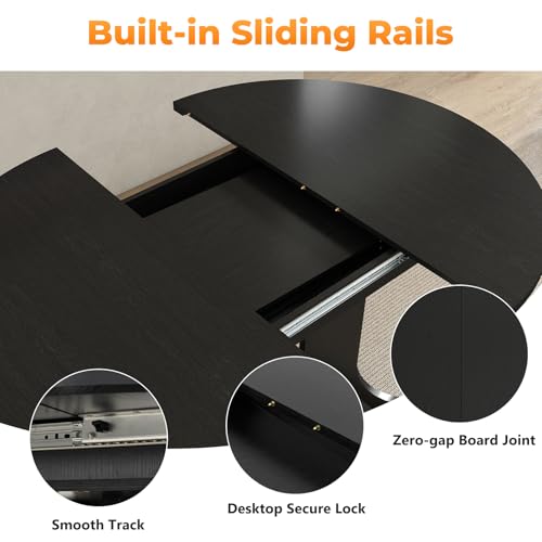 Zevemomo 43"-59" Extendable Dining Room Table for 4-6, Expandable Round Dining Table, Oval Tabletop with Trestle X-Shaped Base & Metal Track for Office, Living Room-Black Zevemomo