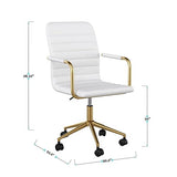 Martha Stewart Taytum Swivel Task Chair with Armrests for Home Office in White Faux Leather with Polished Brass Frame Martha Stewart