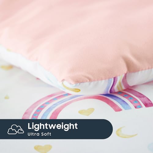 Wake In Cloud - Rainbow Toddler Bedding Set for Girls, Cute Colorful Pastel Rainbow with Clouds, 4 Pieces Soft Crib Bed Set Including Comforter, Sheets and Pillowcase, White Pink Wake In Cloud