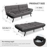 Vipbear Convertible Futon Sofa Bed,Grey Linen Futon Couch with Detachable Cushion,Adjustable Backrest & Armrest,Modern Small Recliner Loveseat Sleeper Couch for Living Room,Office,Apartment Vipbear