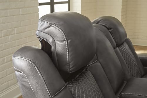 Signature Design by Ashley Fyne-Dyme Contemporary Power Recliner with Adjustable Headrest, Cup Holders and LED Lighting, Black & Gray Signature Design by Ashley