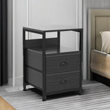 Furologee Nightstand Set of 2, Black Oak, with Charging Station and USB Ports, Side Tables with 2 Fabric Drawers, Bedside Tables with Storage Shelf & Hooks, for Living Room/Bedroom Furologee