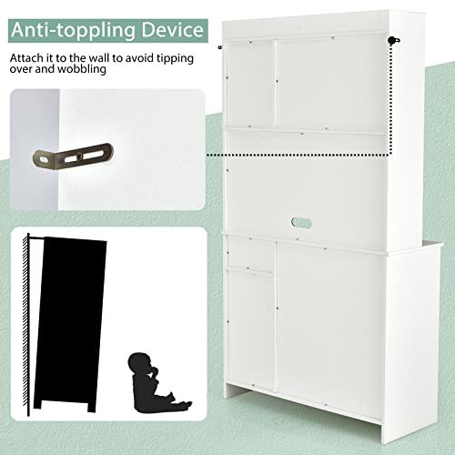 Giantex Buffet Hutch Cabinet, Kitchen Hutch Sideboard, Buffet Pantry on Island, Wood Kitchenware Server with Drawer, Shelf and Storage Cabinet (White & Natural) Giantex