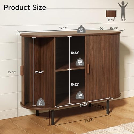 ONBRILL 40" Sideboard Buffet Cabinet with Storage, Storage Cabinet with Sliding Door & Adjustable Shelf, Modern Accent Coffee Bar Console Table for Kitchen, Entryway, Walnut ONBRILL