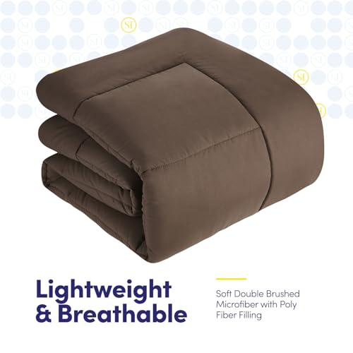 Twin Comforter Set with Sheets - 5-Piece Bedding Collection - 1 Comforter, 1 Fitted Sheet, 1 Flat, 2 Pillowcases - Deep Pocket - Soft & Premium Quality - Ideal for All Seasons, Chocolate Brown Sweet Home Collection