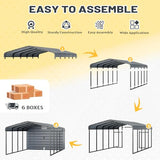 EROMMY 12x25 FT Carport Storage Shed 2-in-1, Heavy Duty Car Port with Galvanized Metal Frame, Base-Reinforced Enclosed Storage Shelter, Extended Coverage for Trucks, Cars & All Vehicles, Gray EROMMY