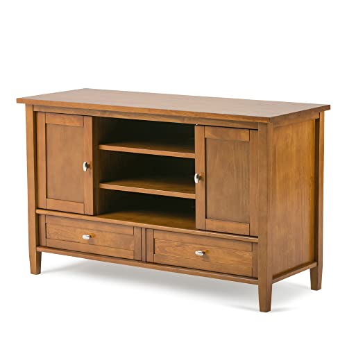 SIMPLIHOME Warm Shaker SOLID WOOD 47 Inch Wide Transitional TV Media Stand in Light Golden Brown For TVs up to 50 Inches, For The Living Room and Entertainment Center SIMPLIHOME